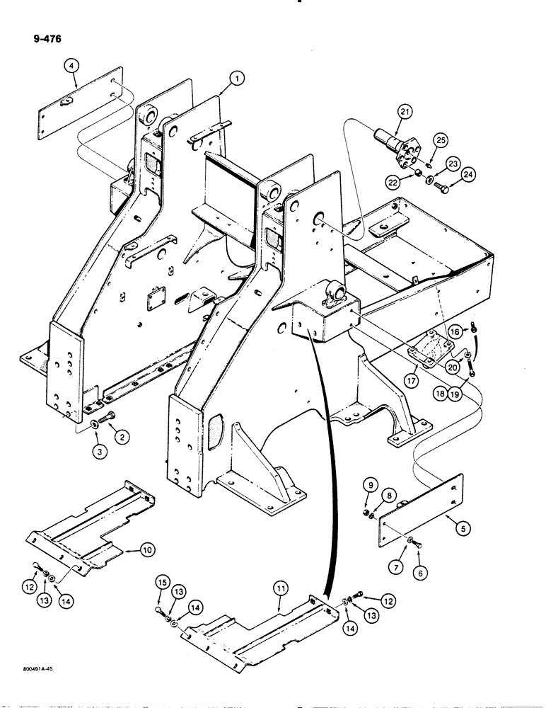 Схема запчастей Case 1455B - (9-476) - MAIN FRAME, PULL HOOK, AND HYDRAULIC GUARDS, LOADER MODELS (09) - CHASSIS/ATTACHMENTS