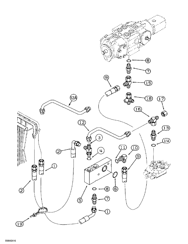 Схема запчастей Case 1838 - (8-14) - HYDROSTATIC DRIVE HYDRAULIC CIRCUIT, RETURN LINES TO CHECK VALVE MANIFOLD & OIL COOLER (08) - HYDRAULICS