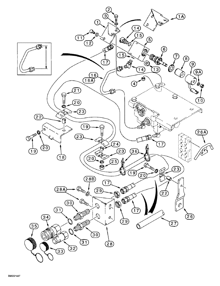 Схема запчастей Case 580SL - (8-062) - BACKHOE AUXILIARY HYDRAULICS, AUXILIARY VALVE TO QUICK DISCONNECT COUPLINGS (08) - HYDRAULICS