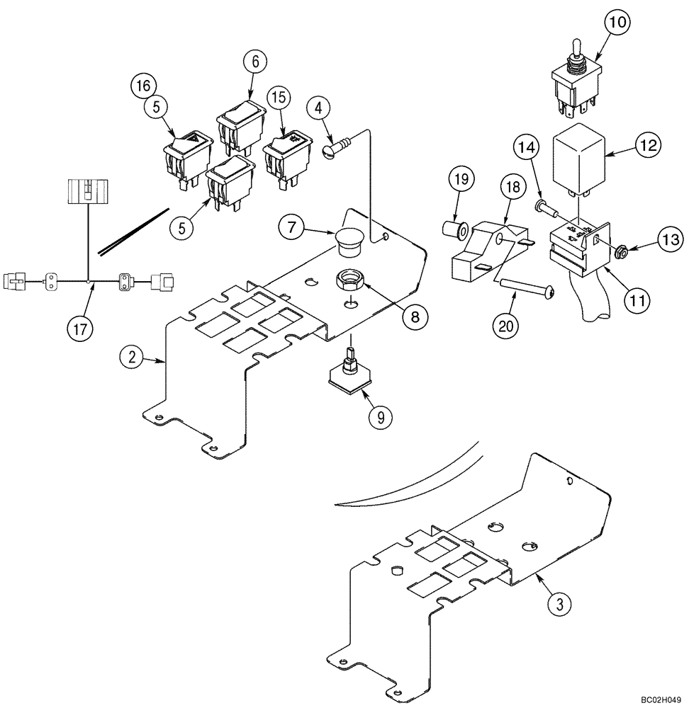 Схема запчастей Case 95XT - (04-09) - SWITCH MOUNTING - CHASSIS OPTIONS (04) - ELECTRICAL SYSTEMS