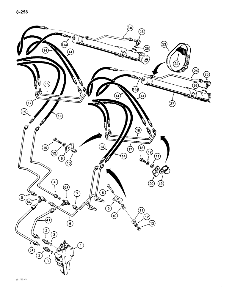 Схема запчастей Case 780C - (8-258) - LOADER BUCKET CYLINDER HYDRAULIC CIRCUIT (08) - HYDRAULICS