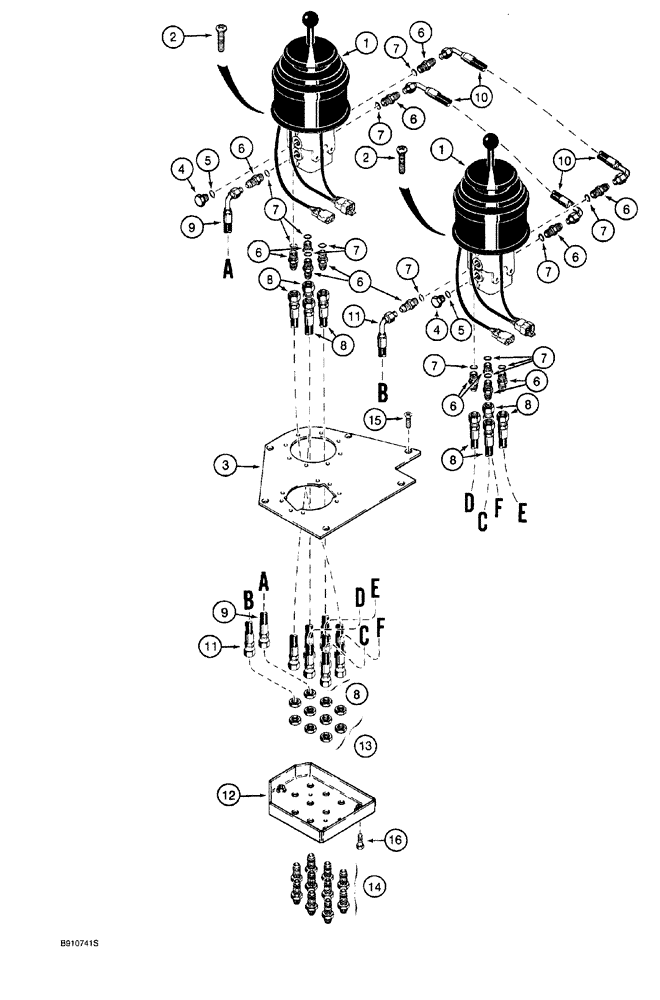 Схема запчастей Case 921 - (8-070) - REMOTE LOADER CONTROL CIRCUIT, TWO LEVERS WITH FOUR-SPOOL VALVE (08) - HYDRAULICS