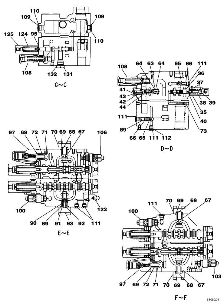 Схема запчастей Case CX240BLR - (08-064) - KBJ12711 VALVE ASSY - CONTROL (08) - HYDRAULICS