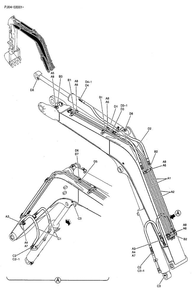 Схема запчастей Case CX50B - (04-003) - HYDRAULIC LINES, BOOM 2.79M (9FT 2IN) Attachments