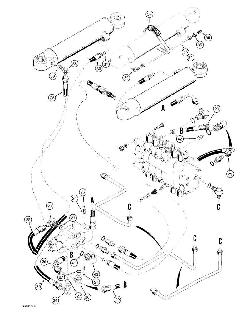 Схема запчастей Case 580SK - (8-028) - BACKHOE SWING CYLINDER AND, SWING SEQUENCE VALVE HYDRAULIC (08) - HYDRAULICS