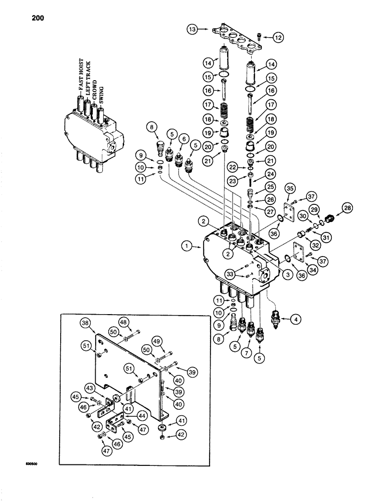 Схема запчастей Case 1280 - (200) - FOUR SPOOL CONTROL VALVE - INSIDE (07) - HYDRAULIC SYSTEM