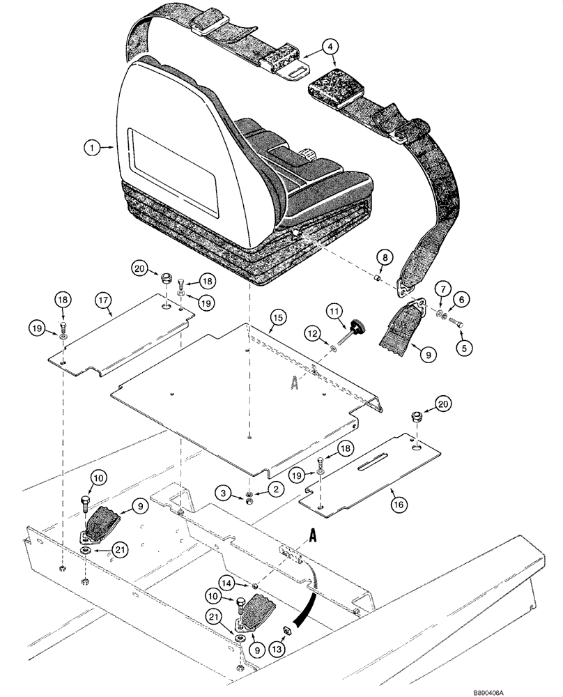 Схема запчастей Case 1840 - (09-18) - SEAT, MOUNTING (DELUXE) - SEAT BELTS (MODELS WITHOUT EMISSIONS CERTIFIED ENGINE) (09) - CHASSIS/ATTACHMENTS