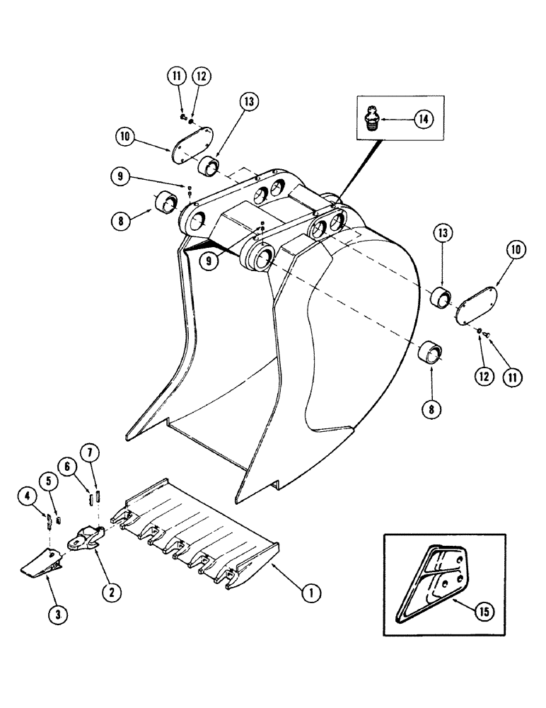 Схема запчастей Case 40 - (124) - BACKHOE BUCKETS, (SEVERE DUTY) (ORDER BUCKET ASSY FROM MACHINERY)1/2 CU.YD. BACKHOE BUCKET(24" WIDE) (84) - BOOMS, DIPPERS & BUCKETS