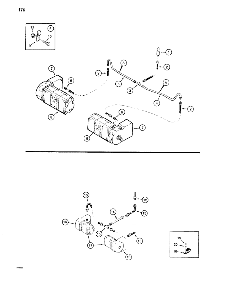 Схема запчастей Case 880C - (176) - TRACK BRAKE HYDRAULIC LINES - LOWER, BEFORE PIN 6205456 (04) - UNDERCARRIAGE