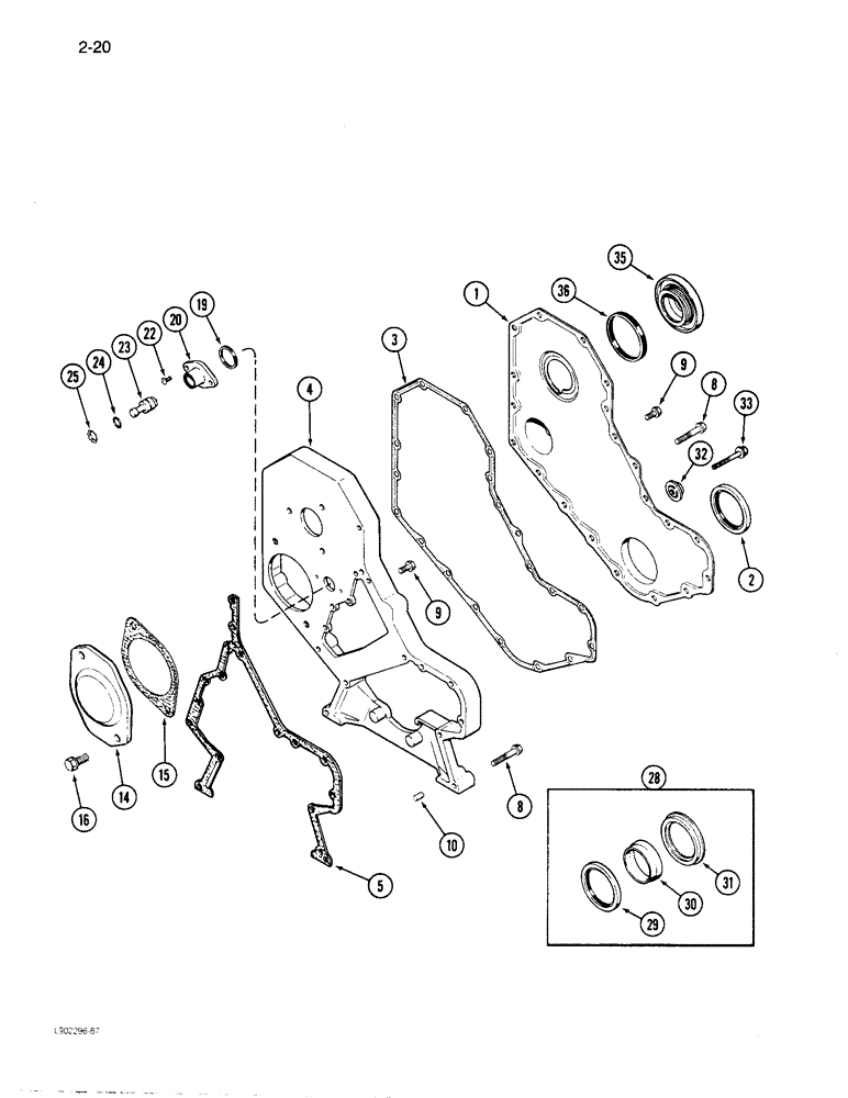 Схема запчастей Case 1085C - (2-20) - FRONT GEAR COVER, 6T-590 ENGINE (02) - ENGINE