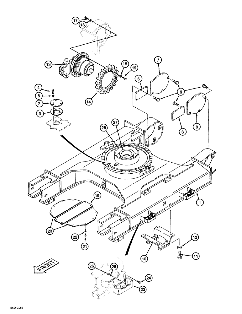 Схема запчастей Case 9060B - (5-02) - TRACK FRAME AND DRIVE SPROCKET (11) - TRACKS/STEERING