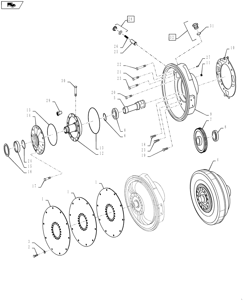 Схема запчастей Case 1021F - (21.116.04) - TRANSMISSION CONVERTER AND BELL HOUSING GROUP (21) - TRANSMISSION