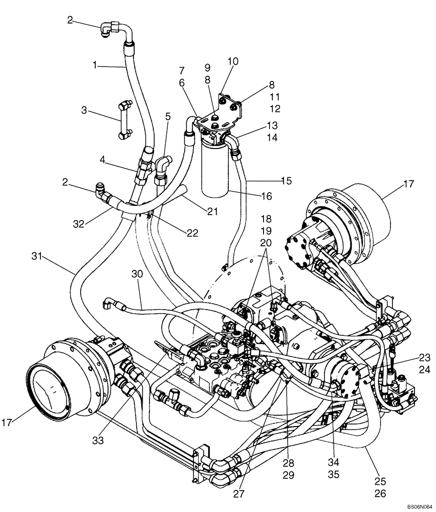 Схема запчастей Case 440CT - (06-06) - HYDROSTATICS - PUMP TO COOLER (440CT WITH PILOT CONTROL) (06) - POWER TRAIN