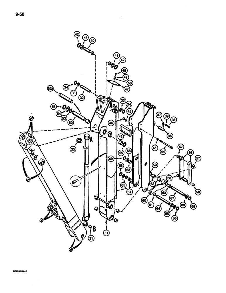 Схема запчастей Case 680L - (9-058) - EXTENDABLE DIPPER, LOW PROFILE (CONTD) (09) - CHASSIS/ATTACHMENTS