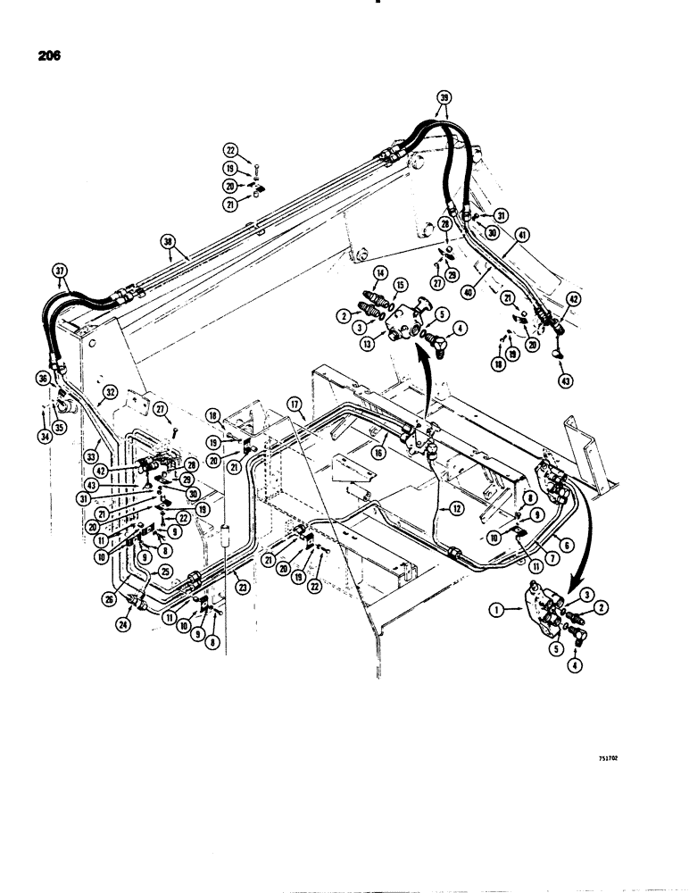 Схема запчастей Case 1845S - (206) - AUXILIARY HYDRAULIC CIRCUITS, LOADER ARM AND REAR HYDRAULIC CIRCUITS WITH SELECTOR VALVE (35) - HYDRAULIC SYSTEMS