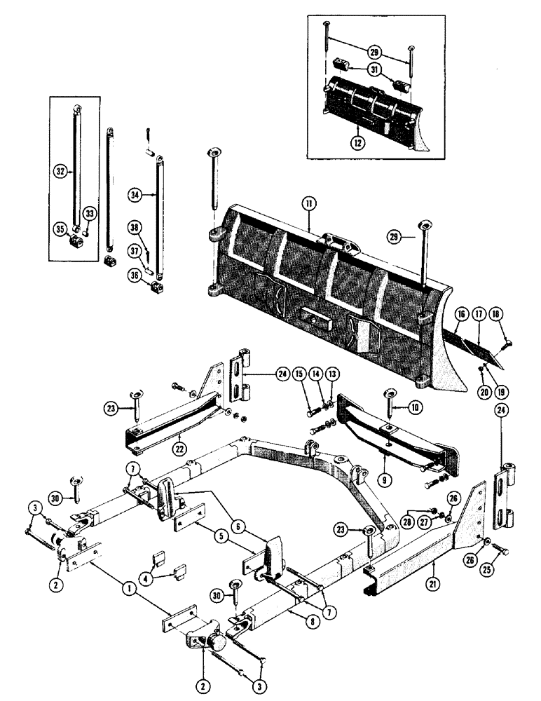 Схема запчастей Case 600 - (160) - MECHANICAL ANGLE DOZER INSTALLATION, FRAME, MOLDBOARD, CYL, BRACKETS, MTG PARTS (UP TO S/N 7060799) (05) - UPPERSTRUCTURE CHASSIS