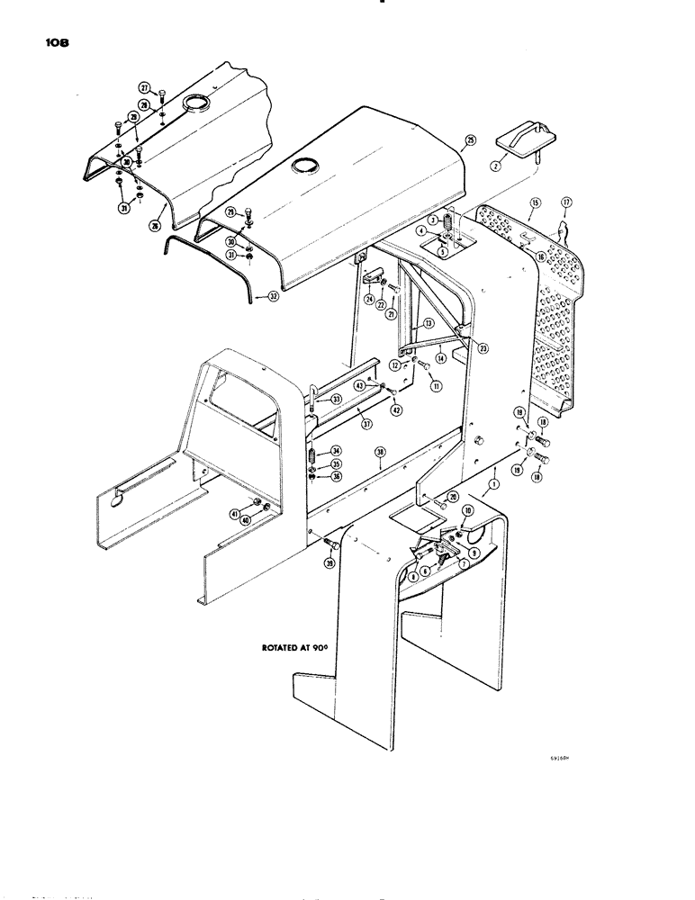 Схема запчастей Case 1150 - (108) - HOOD, SHROUD AND GRILLE (05) - UPPERSTRUCTURE CHASSIS