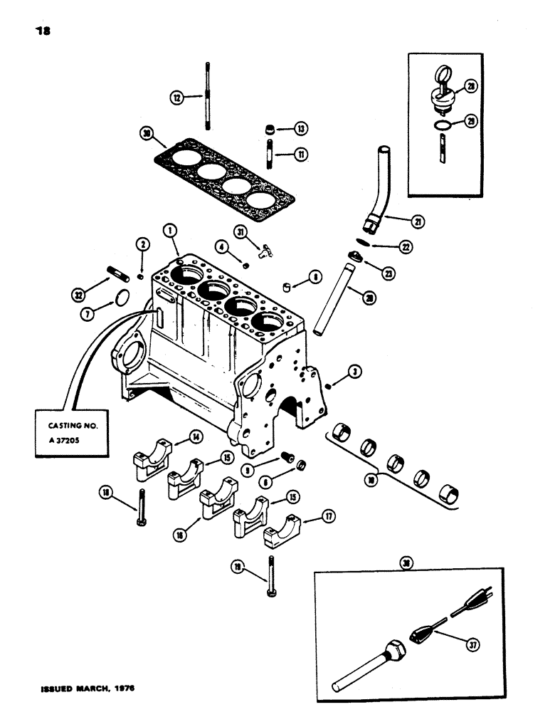 Схема запчастей Case 450 - (018) - CYLINDER BLOCK ASSEMBLY, (188) DIESEL ENGINE, USED PRIOR TO ENG. S.N. 2656844 (01) - ENGINE