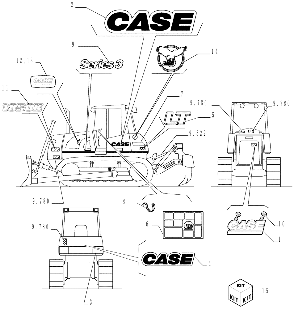 Схема запчастей Case 1850K - (6.782[01]) - TRADE MARK DECALS- VERSION (01) - LT Electrical System / Decals