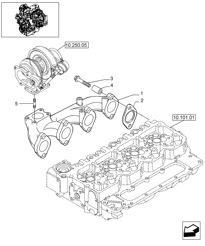 Схема запчастей Case 580SN - (10.254.10) - EXHAUST MANIFOLD (580SN, 580SN WT, 590SN) (10) - ENGINE