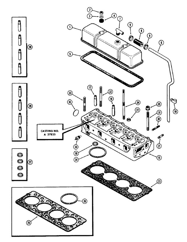 Схема запчастей Case 480CK - (010) - CYLINDER HEAD ASSEMBLY, (188) DIESEL ENGINE, FIRST USED ENGINE SERIAL NUMBER 2627377 