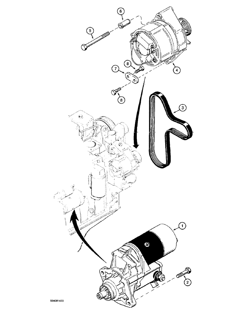 Схема запчастей Case 580SL - (4-08) - STARTER AND ALTERNATOR MOUNTING (04) - ELECTRICAL SYSTEMS