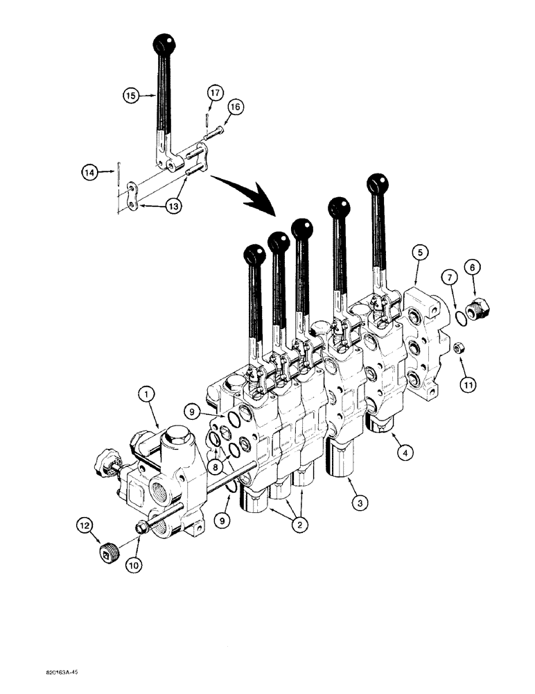 Схема запчастей Case 480F - (8-106) - PTO AND THREE-POINT HITCH CONTROL VALVE (08) - HYDRAULICS