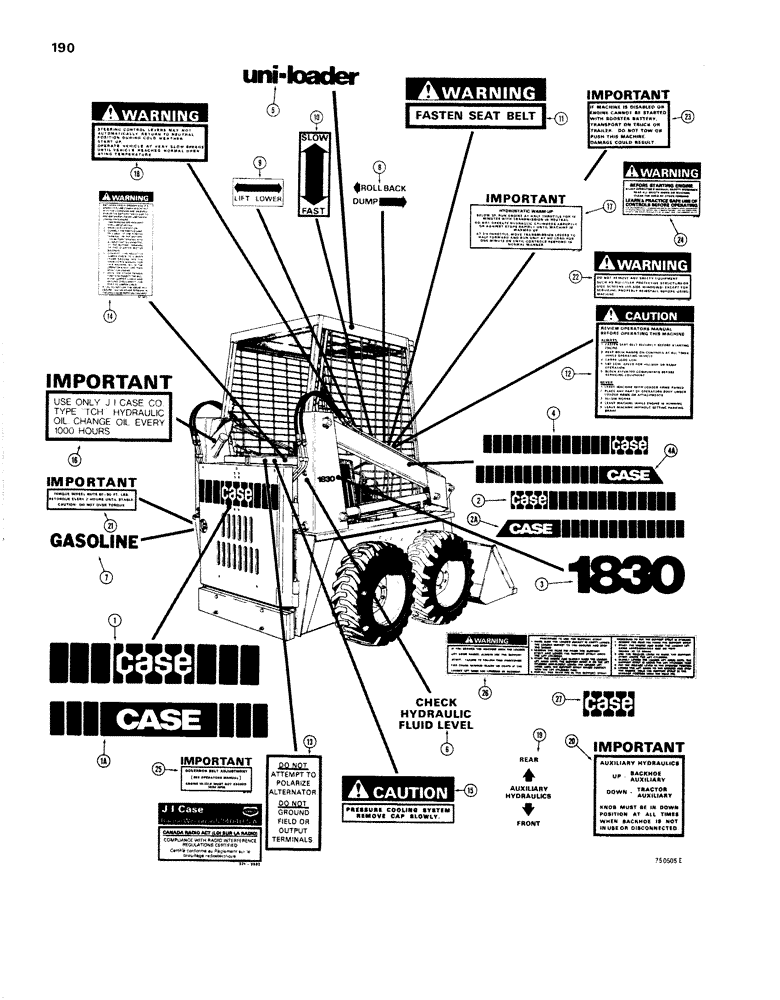 Схема запчастей Case 1830 - (190) - DECALS LATE PRODUCTION (90) - PLATFORM, CAB, BODYWORK AND DECALS