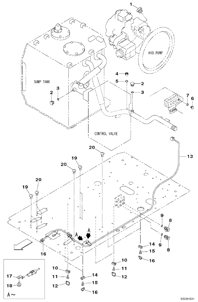 Схема запчастей Case CX470B - (08-59) - PLUG - HYDRAULIC PUMP & TANK (08) - HYDRAULICS