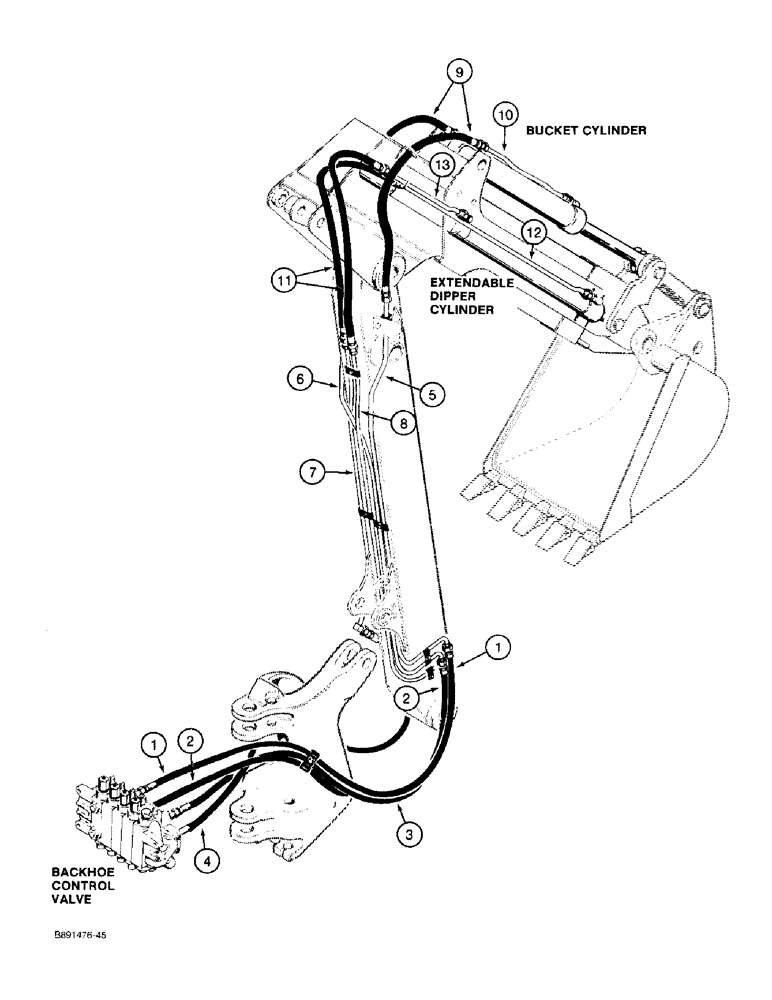 Схема запчастей Case 480F - (1-20) - PICTORIAL INDEX, 12 AND 14 FOOT BACKHOE HYDRAULICS EXTENDABLE DIPPER (00) - PICTORIAL INDEX