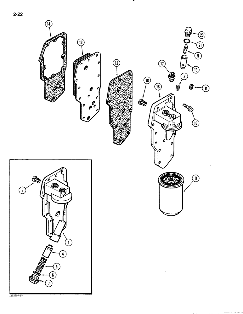 Схема запчастей Case 480E - (2-22) - OIL FILTER AND COOLER, 4-390 ENGINE (02) - ENGINE