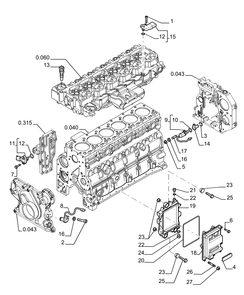 Схема запчастей Case 1850K - (0.170[01]) - ENGINE CONTROLLER AND SENSORS (01) - ENGINE