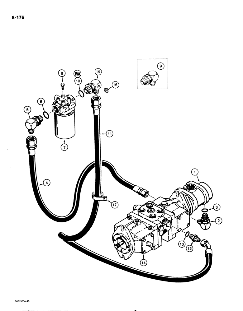 Схема запчастей Case 1825 - (8-176) - HYDROSTATIC DRIVE HYDRAULIC CIRCUIT TANDEM PUMP TO HYDRAULIC OIL FILTER (08) - HYDRAULICS