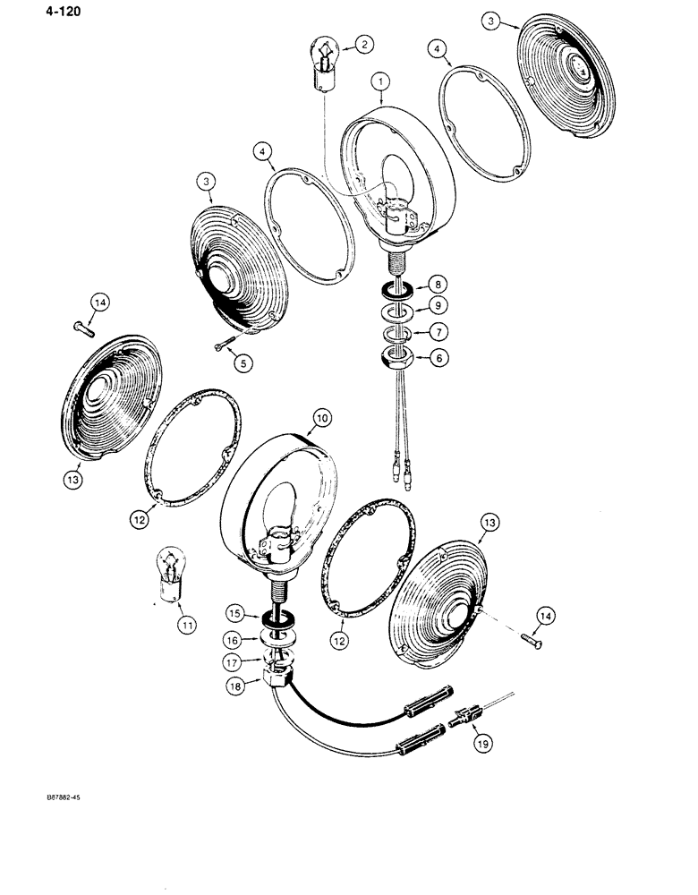 Схема запчастей Case 680K - (4-120) - TRACTOR LAMPS, TURN SIGNAL AND FLASHER (04) - ELECTRICAL SYSTEMS