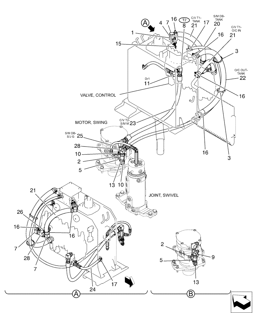 Схема запчастей Case CX36B - (01-042[00]) - HYD LINES, RETURN - ANGLE DOZER (35) - HYDRAULIC SYSTEMS