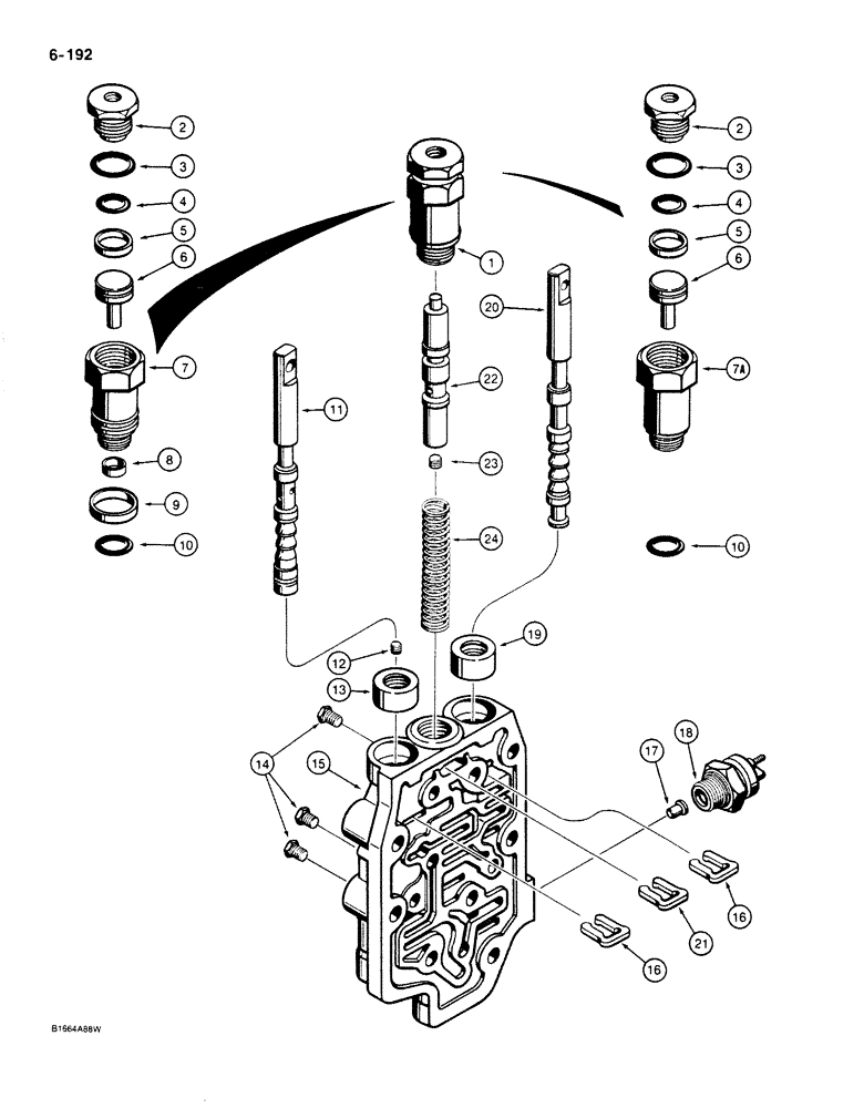 Схема запчастей Case 680K - (6-192) - TRANSMISSION CONTROL VALVE ASSEMBLY (06) - POWER TRAIN