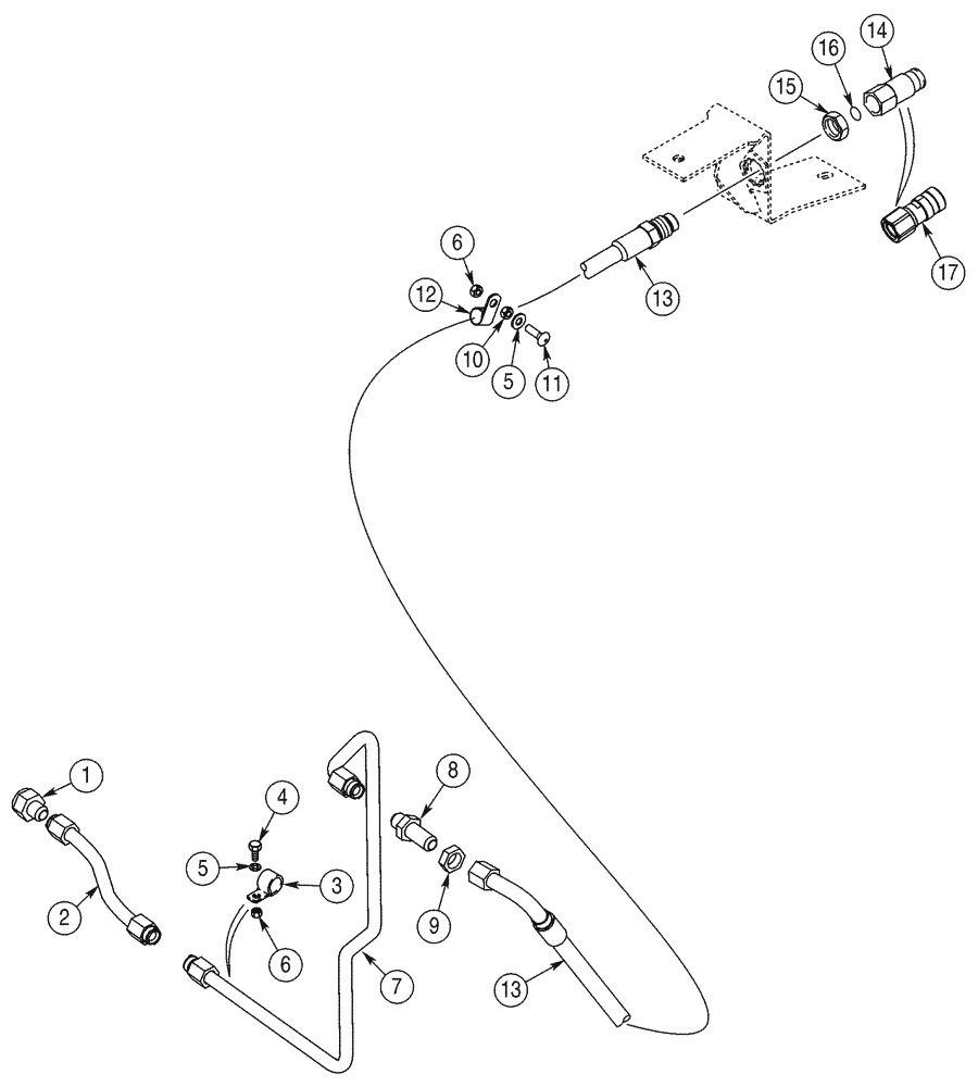 Схема запчастей Case 85XT - (08-36) - HYD, ATTACHMENT HI FLOW, GEAR, DRAIN LINES TO COUPLING, N AMERICAN JAF0352234-, EUROPEAN JAF0352715- (08) - HYDRAULICS