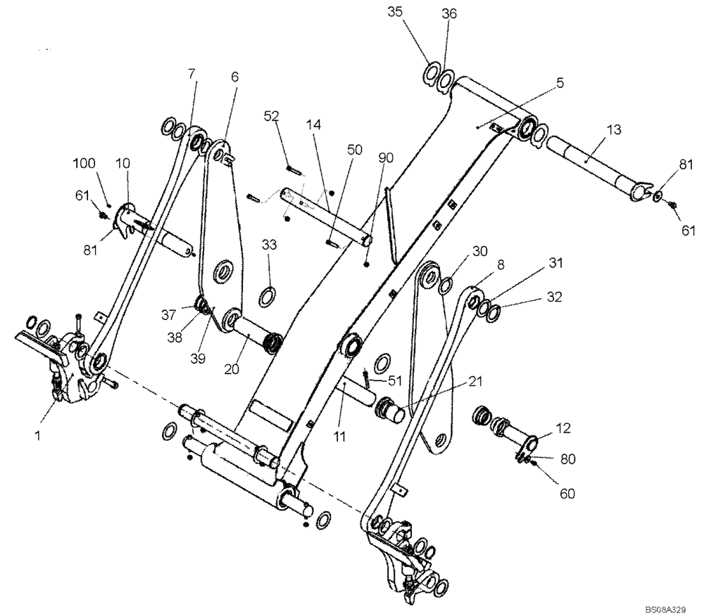 Схема запчастей Case 221E - (60.600[2992624000]) - LOADER ARM MONOBOOM INSTALLATION (82) - FRONT LOADER & BUCKET