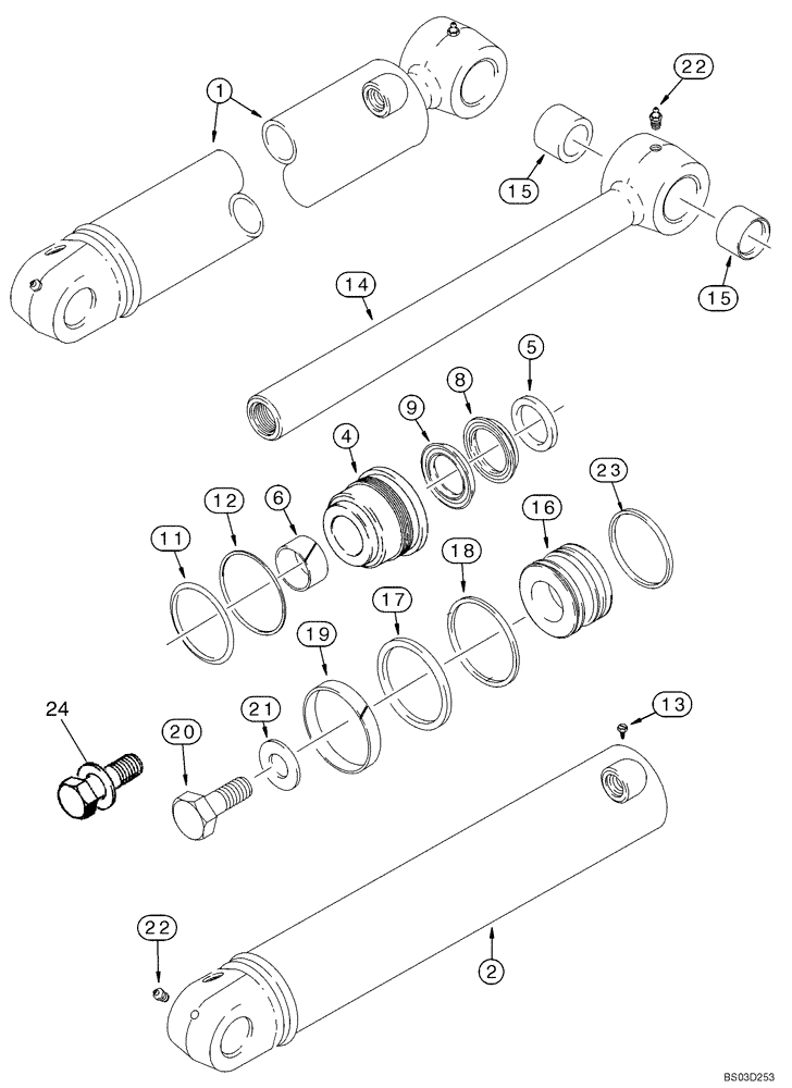 Схема запчастей Case 580M - (08-57) - CYLINDER ASSY - BACKHOE DIPPER (08) - HYDRAULICS