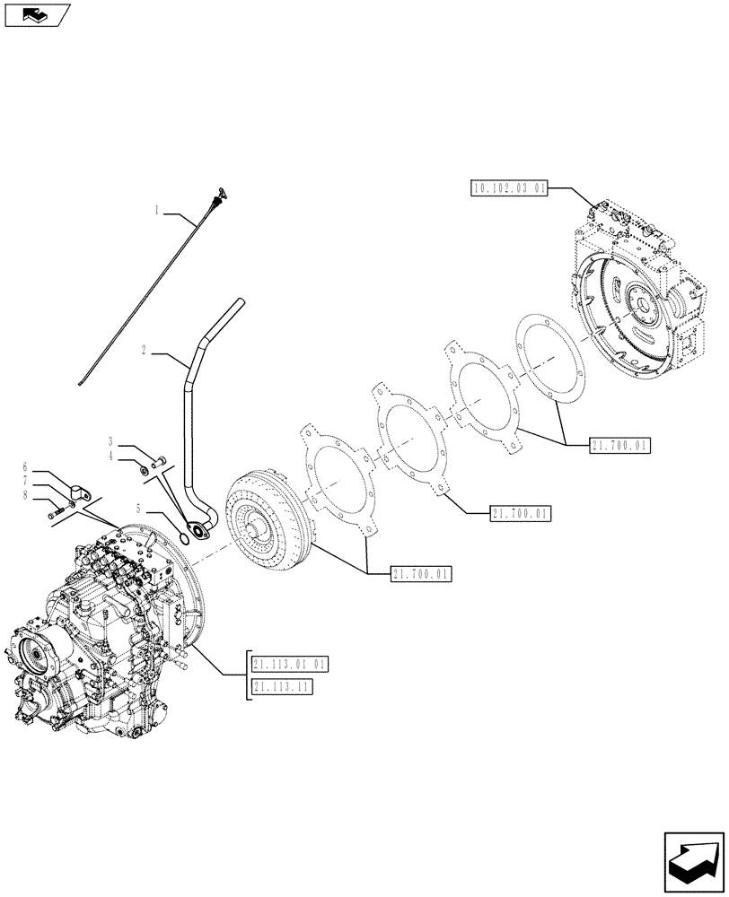 Схема запчастей Case 590SN - (21.113.01[02]) - TRANSMISSION - POWERSHIFT (21) - TRANSMISSION