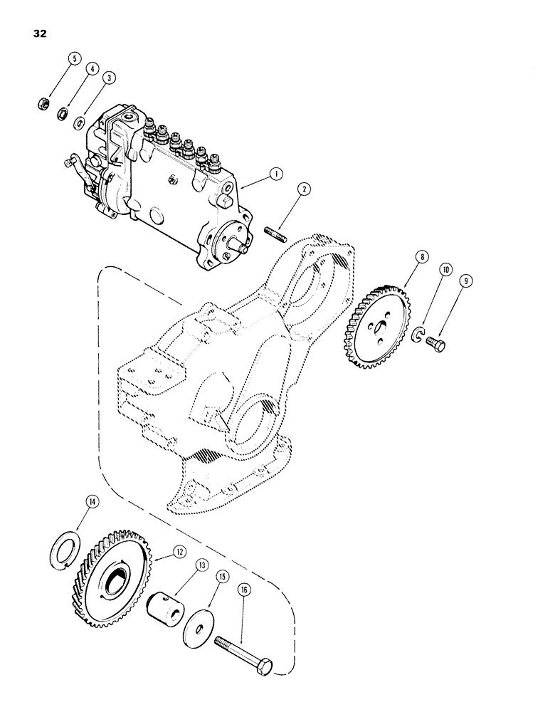 Схема запчастей Case 980B - (032) - INJECTION PUMP DRIVE, 504BDT DIESEL ENGINE (02) - FUEL SYSTEM