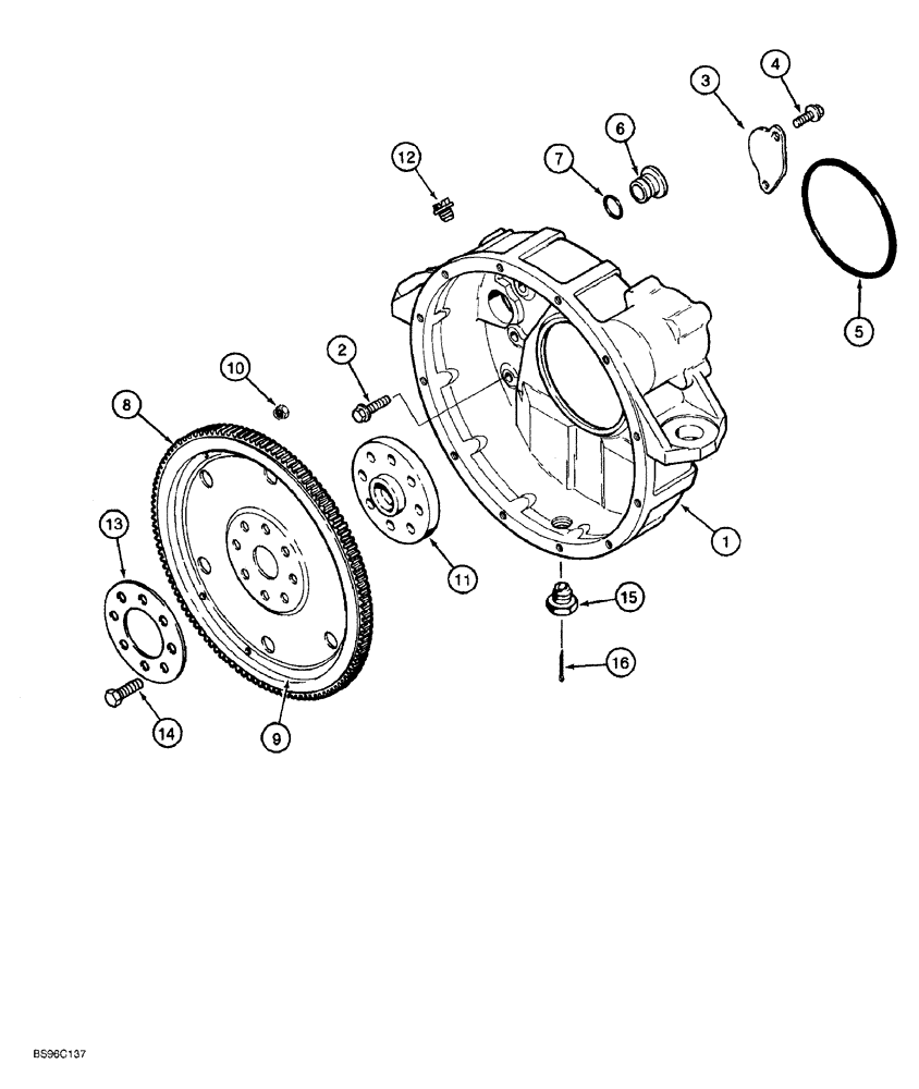 Схема запчастей Case 650G - (2-44) - FLYWHEEL AND HOUSING 4T-390 ENGINE PRIOR TO CRAWLER P.I.N. JJG0216449 (02) - ENGINE