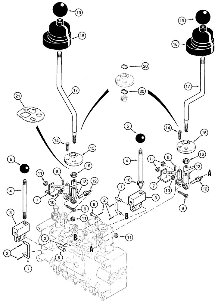 Схема запчастей Case 460 - (8-056) - BACKHOE CONTROL VALVE ASSEMBLY, H674300, CONTROL LEVERS, D100 BACKHOE (08) - HYDRAULICS