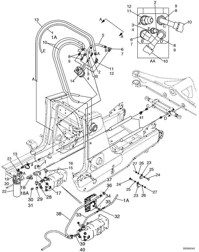 Схема запчастей Case 590SM - (05-02A) - HYDRAULICS - STEERING (WITH PILOT CONTROLS) (590SM+) (05) - STEERING