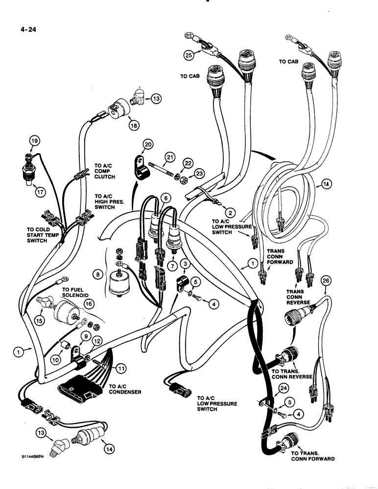 Схема запчастей Case 621 - (4-24) - REAR HARNESS, ENGINE RIGHT-HAND SIDE, PRIOR TO P.I.N. JAK0020901 (04) - ELECTRICAL SYSTEMS