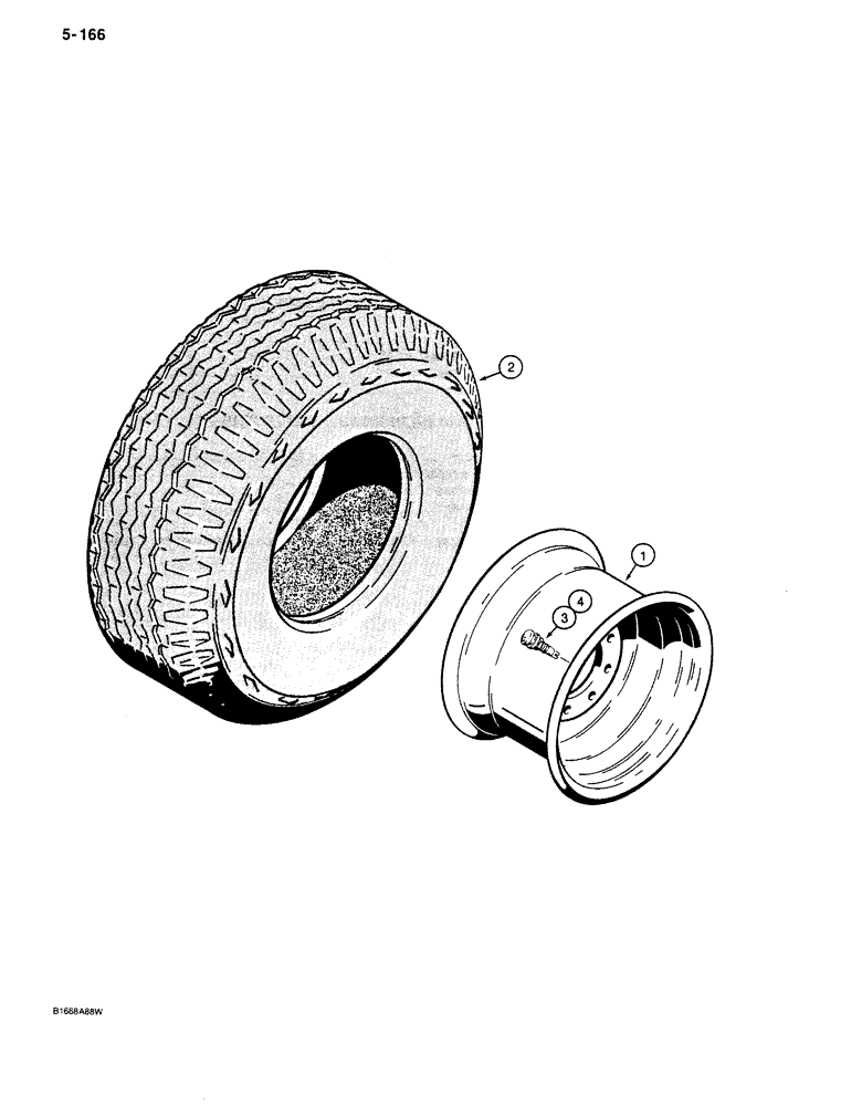 Схема запчастей Case 680K - (5-166) - FRONT WHEELS AND TIRES, USED WITH L109624 FRONT STEERING AXLE ASSEMBLY (05) - STEERING