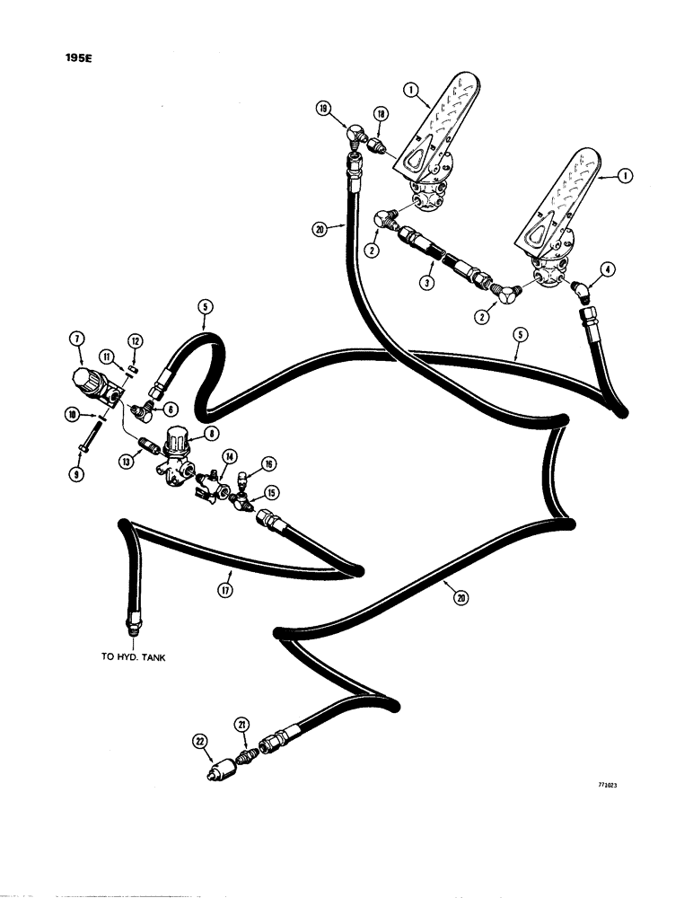 Схема запчастей Case W24B - (195E) - BRAKE SYSTEM, TREADLE TO CLUTCH CUTOUT AND HYDRAULIC RESERVOIR (07) - BRAKES