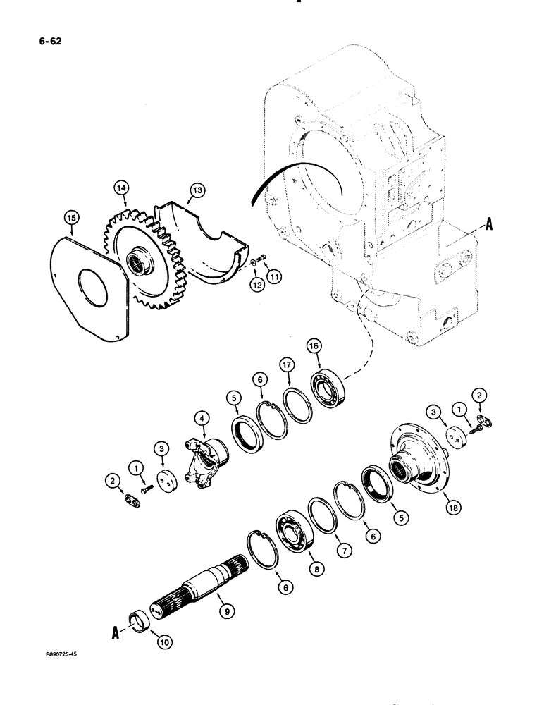 Схема запчастей Case 621 - (6-062) - TRANSMISSION ASSEMBLY, OUTPUT SHAFT AND GEAR, P.I.N. JAK0020901 AND AFTER (06) - POWER TRAIN