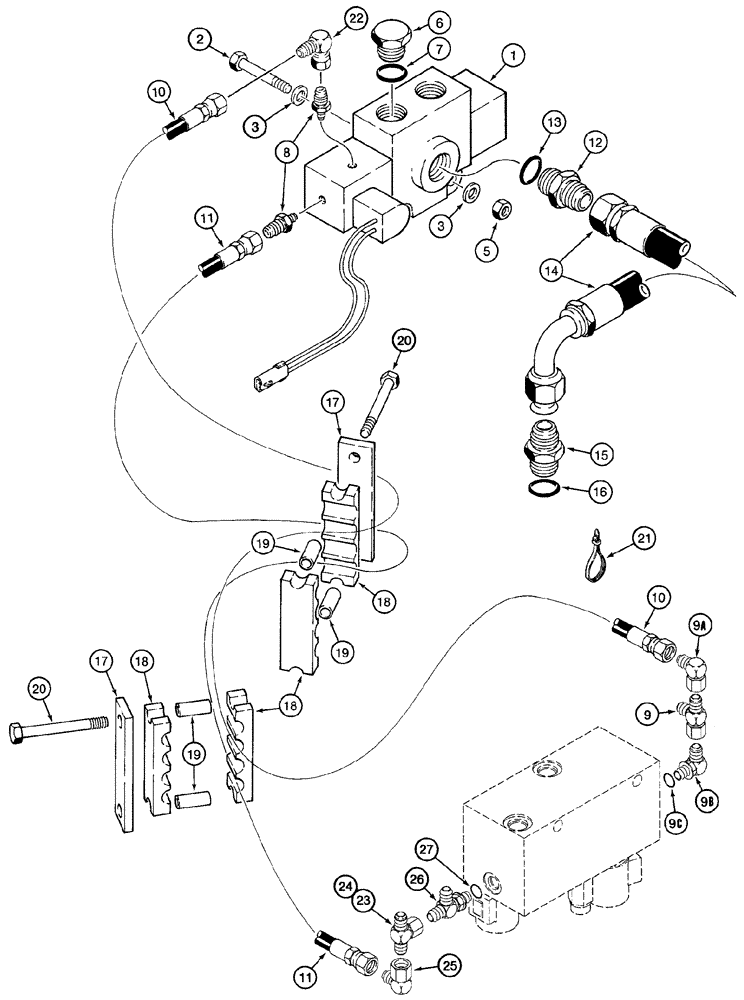 Схема запчастей Case 621C - (08-059) - HYD. - RIDE CONTROL, MASTER VALVE TO CAB RETURN MANIFOLD, ALL N.A. LOADERS, EUR. Z-BAR LOADERS ONLY (08) - HYDRAULICS