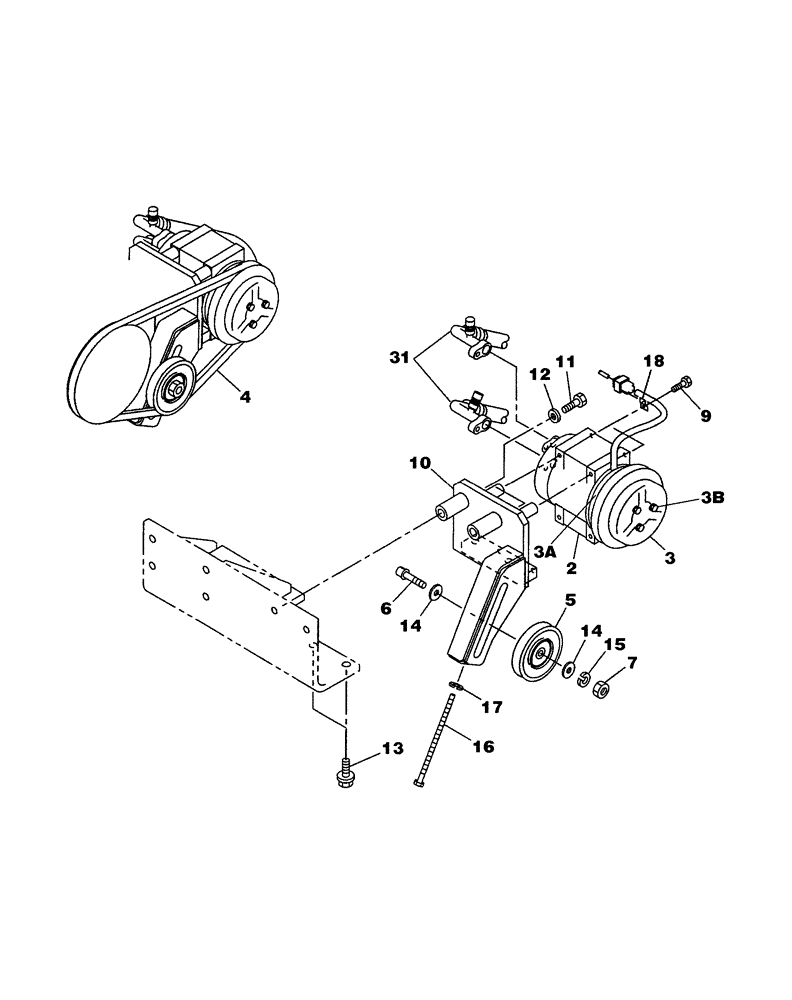 Схема запчастей Case CX350 - (02-009-00[01]) - AIR CONDITIONING - COMPRESSOR MOUNTING (03) - FUEL SYSTEM